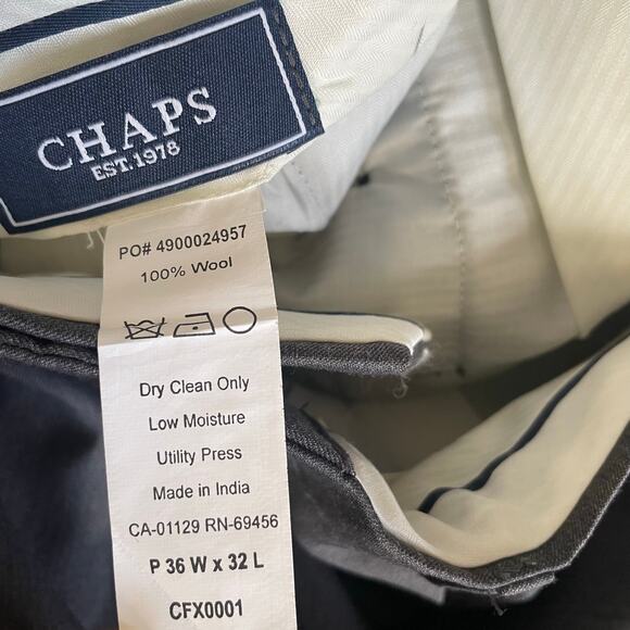 Chaps Mens Dress Pants 100% Wool Mens Gray Slacks Waist 36 - Picture 3 of 7